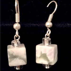 Hand made sterling silver light weight square dangling earrings